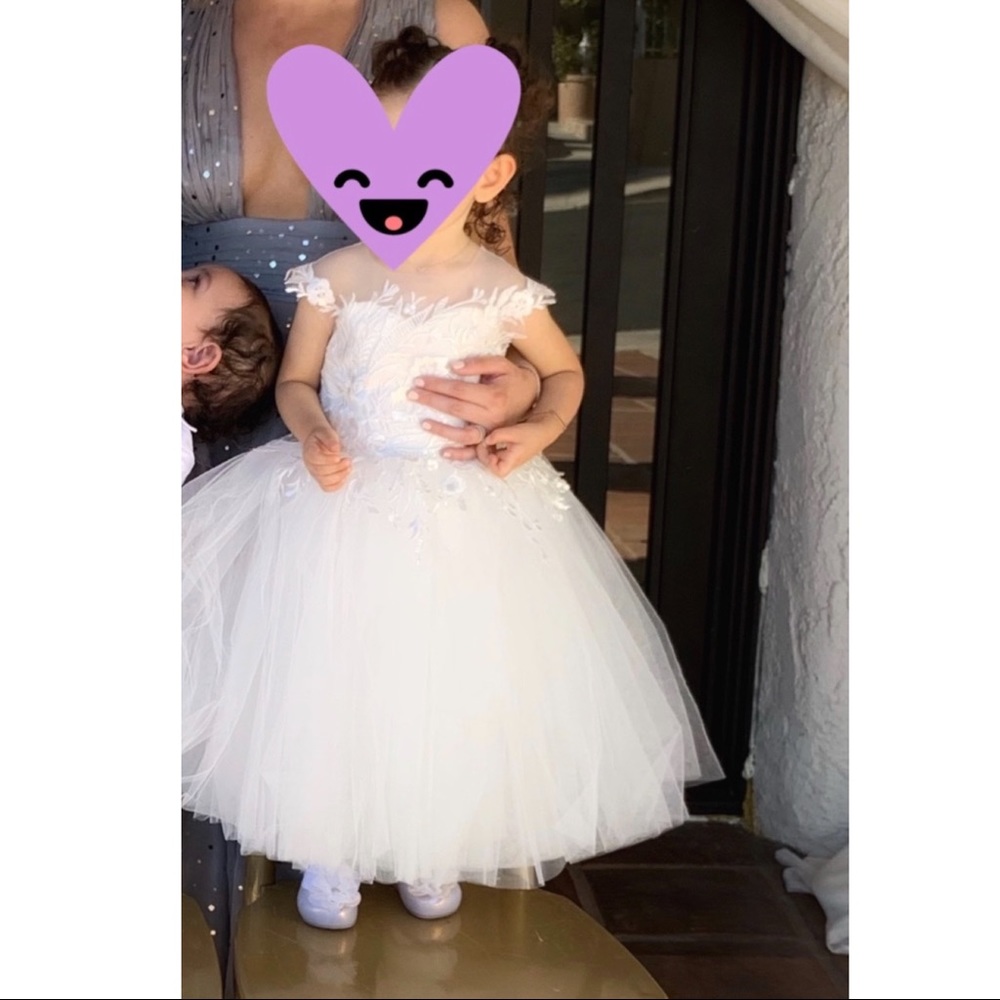 White tulle floral flower girl dress 2T